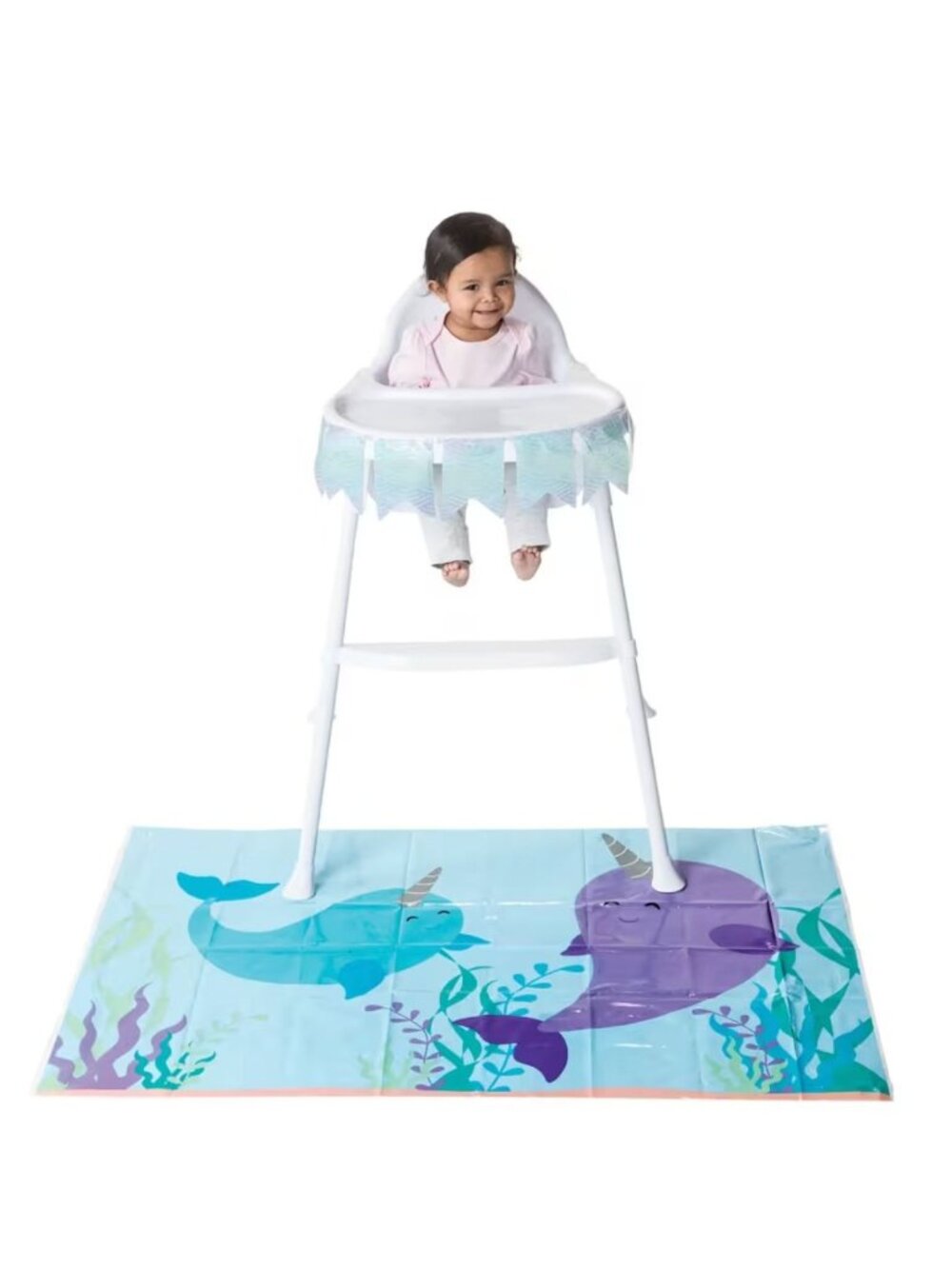 Narwhal Party High Chair Decoration Kit Includes Mat & Banner For First Birthday - Picture 1 of 2